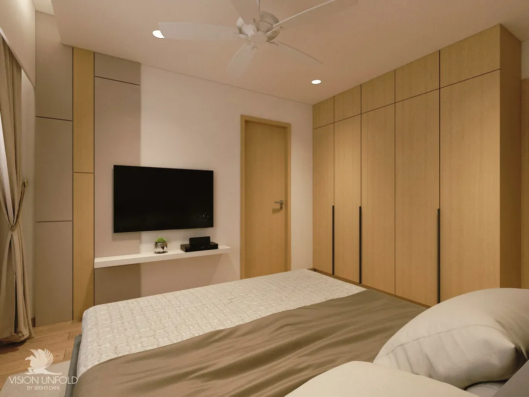 Walk-in closet with drawers and hanging rails